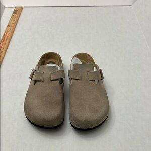 Tan Suede Mules with Sturdy Soles